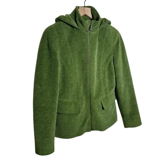 LL Bean Women’s Small Wool Blend Sage Green Hooded Zip Coat Jacket Lined Retro - Picture 2 of 11
